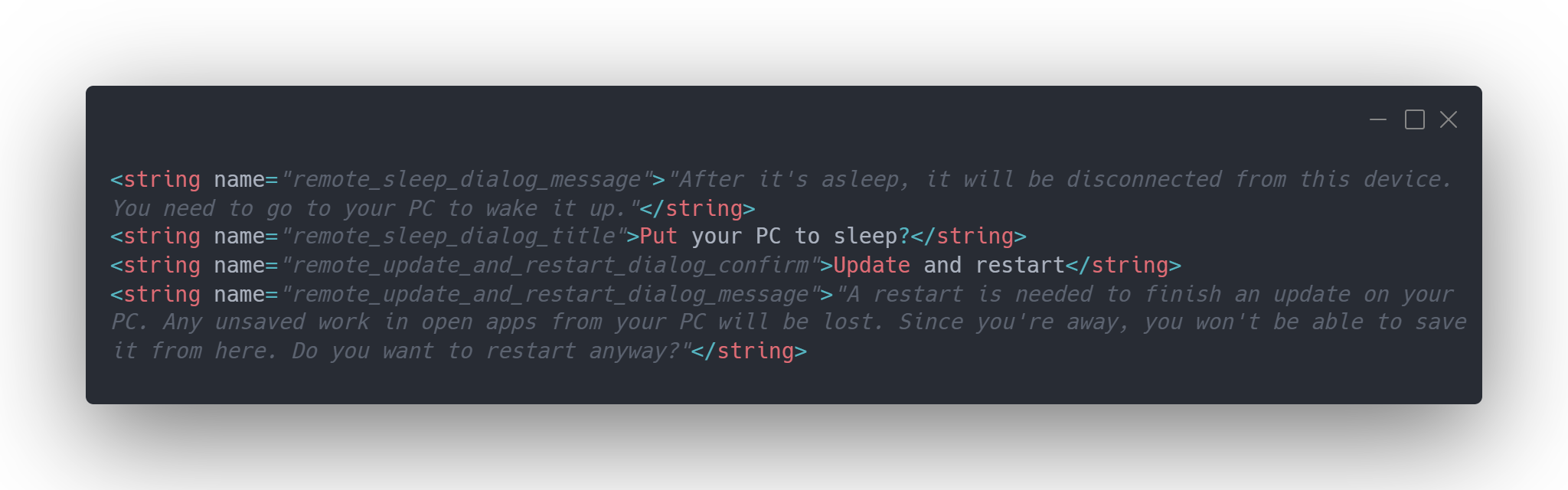Remote Sleep string in Link to Windows Android app APK. | Image by Windows Latest - Android phones are the obvious choice for this group of users, not the iPhone