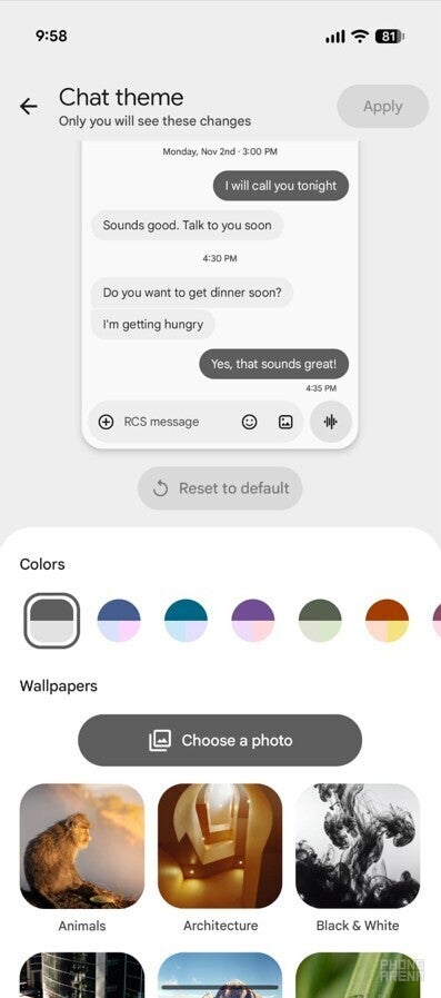 Chat Theme option in Google Messages.