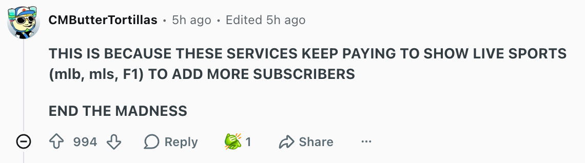 Live sports are a problem for some users. | Image by Reddit (screenshot - Apple just introduced another price hike ahead of the iPhone 18 Pro&rsquo;s launch