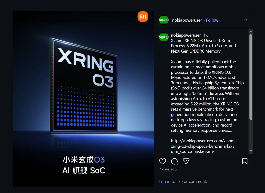 NokiaPowerUser reposted on their Instagram page the news. | Image by Instagram - Galaxy S27 Ultra could lose to a new Chinese custom-made, record-breaking chip