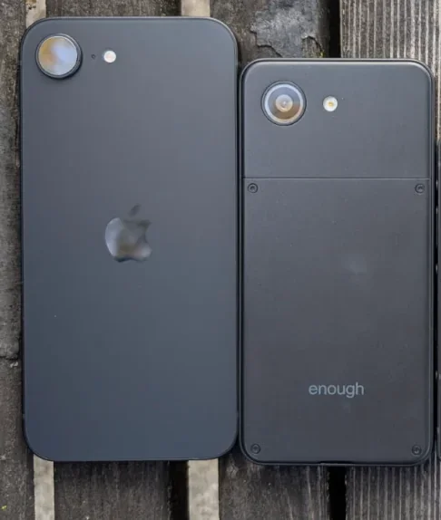 The Enough Phone dummy next to an iPhone 16e. | Image by EnoughPhone - I really like this unusual iPhone 13 mini successor