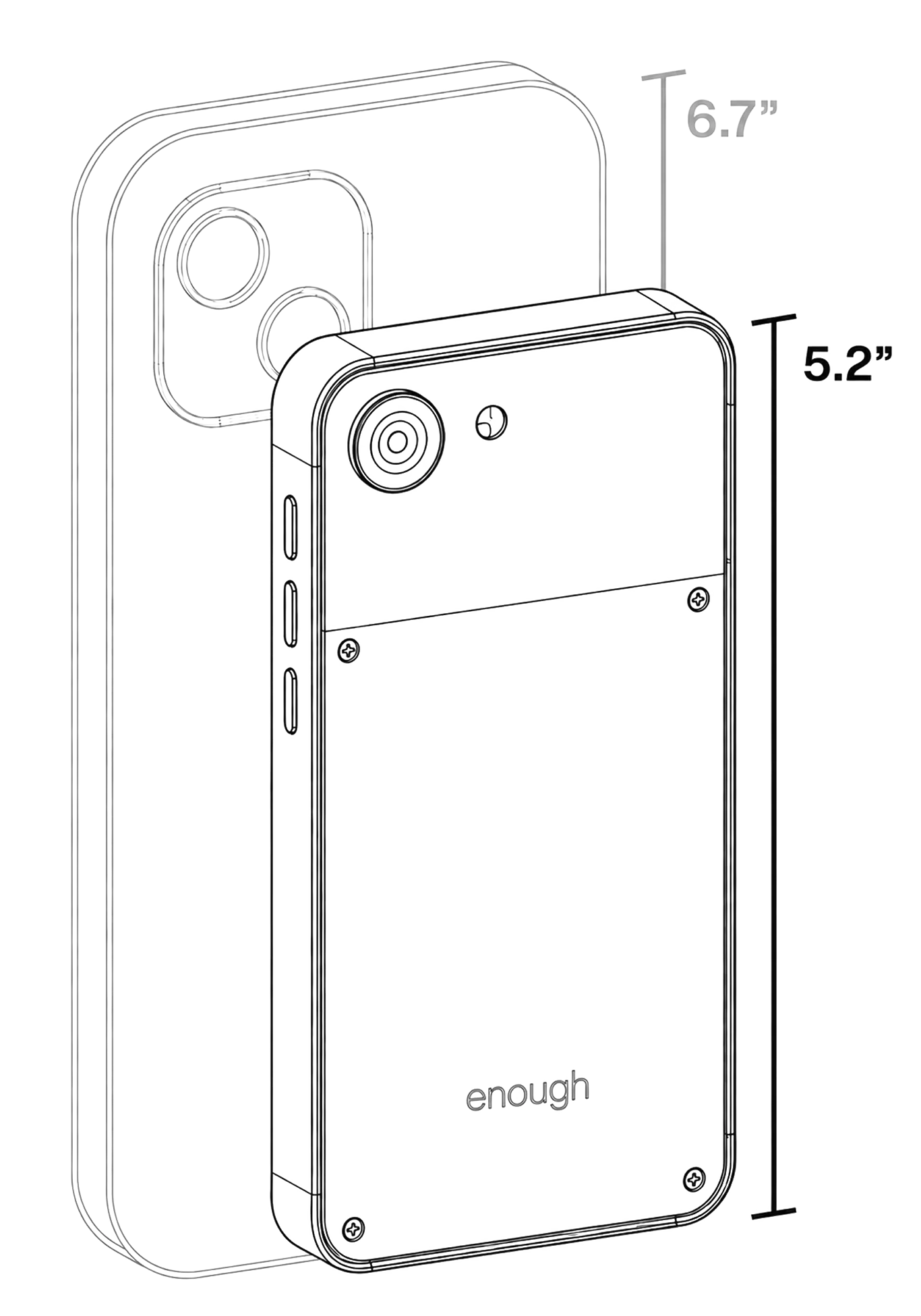 Visual representation of a 5.2-inch phone next to a regular 6.7-inch iPhone. | Image by EnoughPhone - I really like this unusual iPhone 13 mini successor