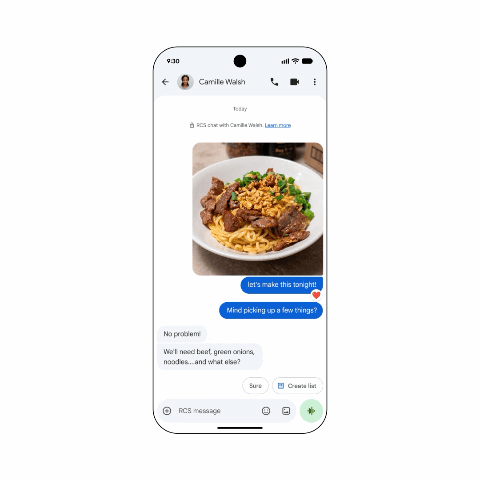 Shared Google Keep grocery list inside a Google Messages chat
