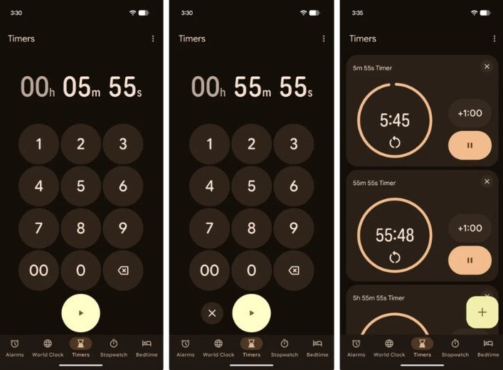 The old version of the timer UI for the Google Clock app.