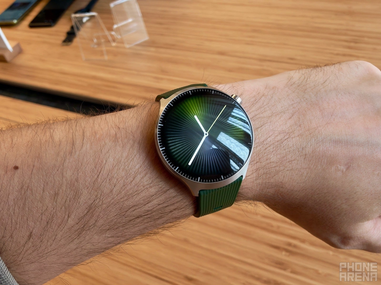 Silver and green is kind of cool, too | Image by PhoneArena - Moto Watch Ultra hands-on: yup, I want one