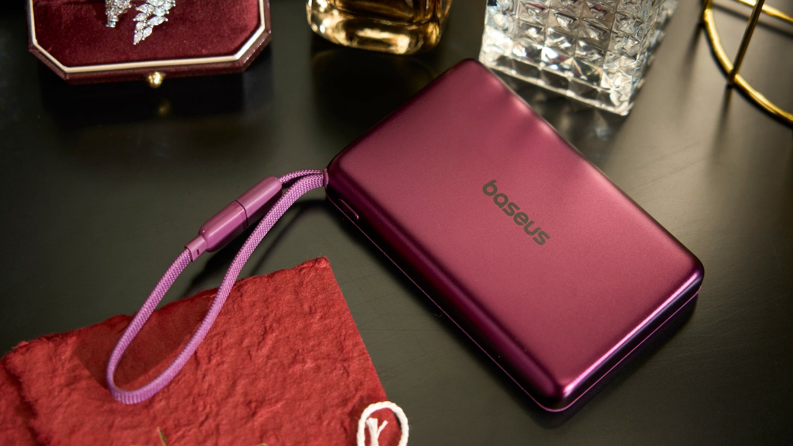 10,000 mAh, MagSafe, lanyard cable | Image by Baseus - Dark Cherry power bank, Dark Cherry charger: Baseus is ready for the new iPhone color!