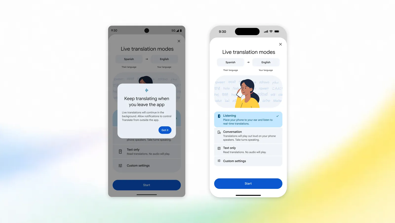 Both 'listening mode' and background Live Translate are already available on iOS and Android. | Image by Google - Google Translate&rsquo;s latest update changes how you use your iPhone