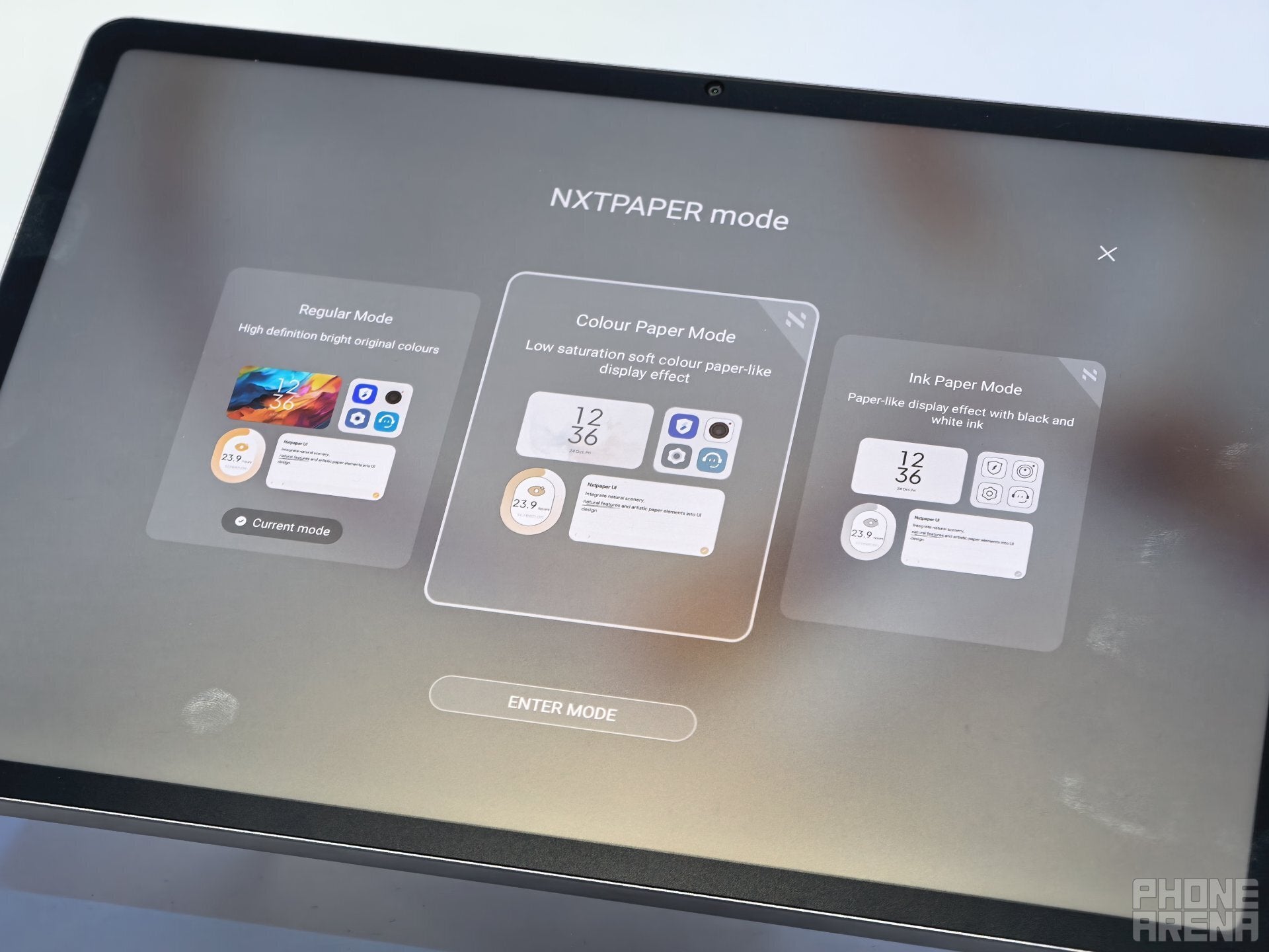 Switching between the three NXTpaper color modes | Image by PhoneArena - I tried a phone with a matte display, and it didn't exactly go as expected