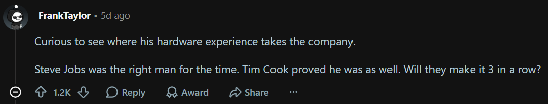 Will John Ternus be as revered as Steve Jobs and Tim Cook? | Image by Reddit - I wanted ex-Apple CEO Tim Cook to be present at the foldable iPhone Ultra launch, and I kind of got my wish
