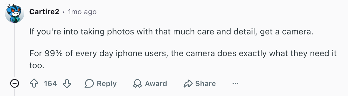 Some people believe iPhone users don't care about advanced camera features. | Image by Reddit (screenshot - New iPhone 18 Pro leak suggests several truly professional camera features