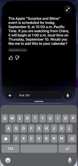 Siri responds to a query as an AI assistant.