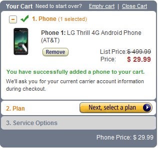 Amazon has the LG Thrill 4G listed for $29.99 on-contract for both new and upgrade customers