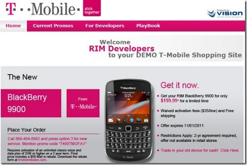 Developers are being offered discounts on the T-Mobile BlackBerry Bold 9900