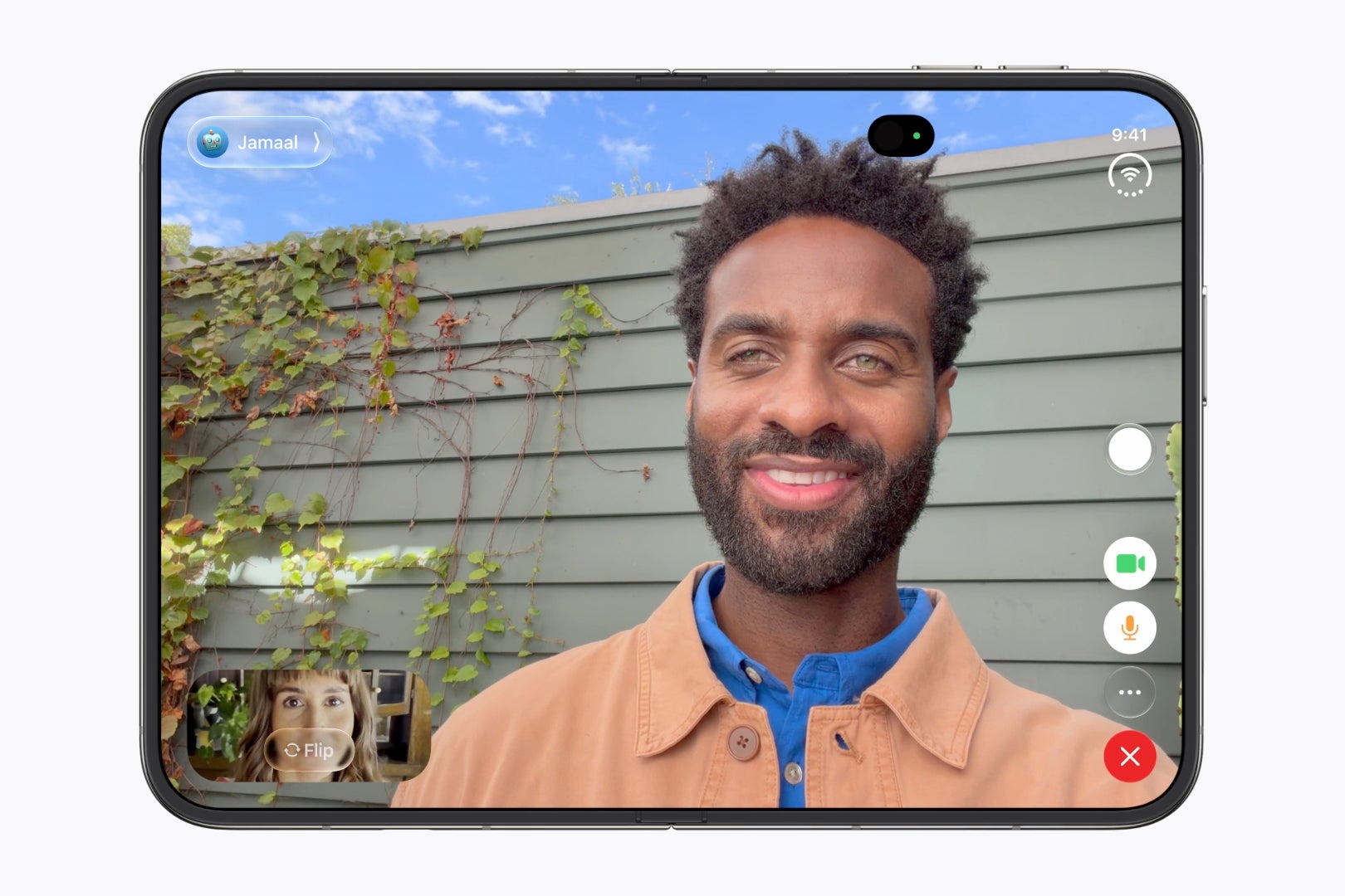 iPhone Duo inner display during a FaceTime call with no camera cutout
