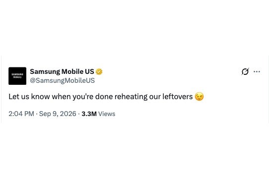 Samsung Mobile US post on X joking about Apple reheating leftovers