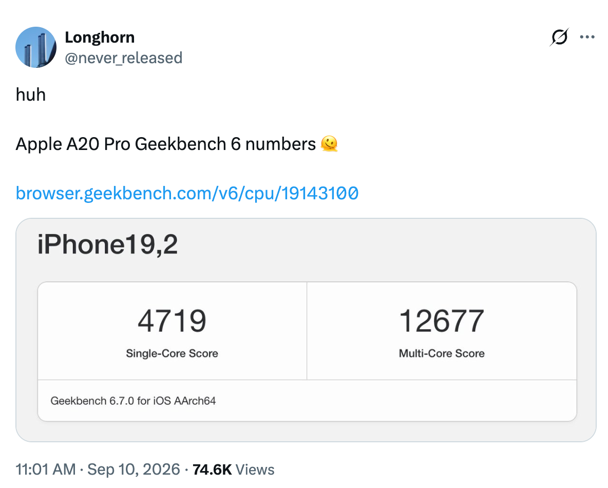 iphone 18 pro a20 pro 2nm benchmark