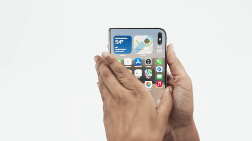 iPhone Duo unfolding as the cover screen blurs into the inner display