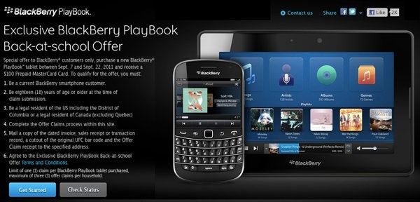 RIM rewards BlackBerry smartphone owners who buy the PlayBook with $100 prepaid gift cards