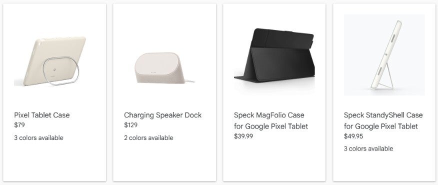 The Google Store lists only four accessories when you search for Pixel Tablet.