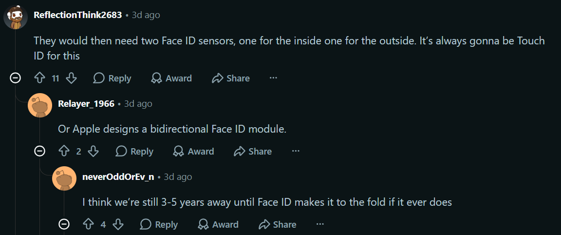 Some Apple fans aren't hopeful for Face ID on the iPhone Duo. | Image by Reddit - I&rsquo;m going to wait two years before considering an iPhone Duo, here&rsquo;s why