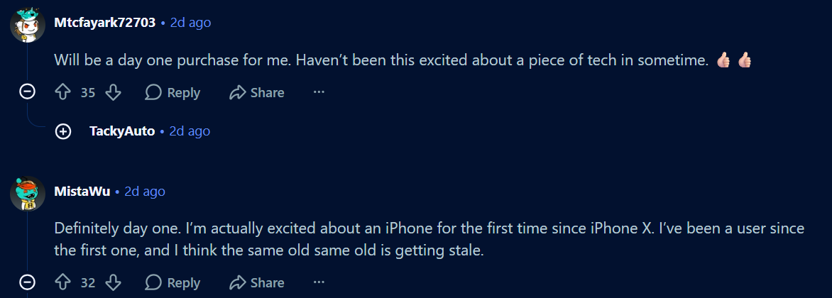 The iPhone Duo is a day-one purchase for some. | Image by Reddit - The iPhone Duo will likely succeed because Apple is marketing it to you and me directly