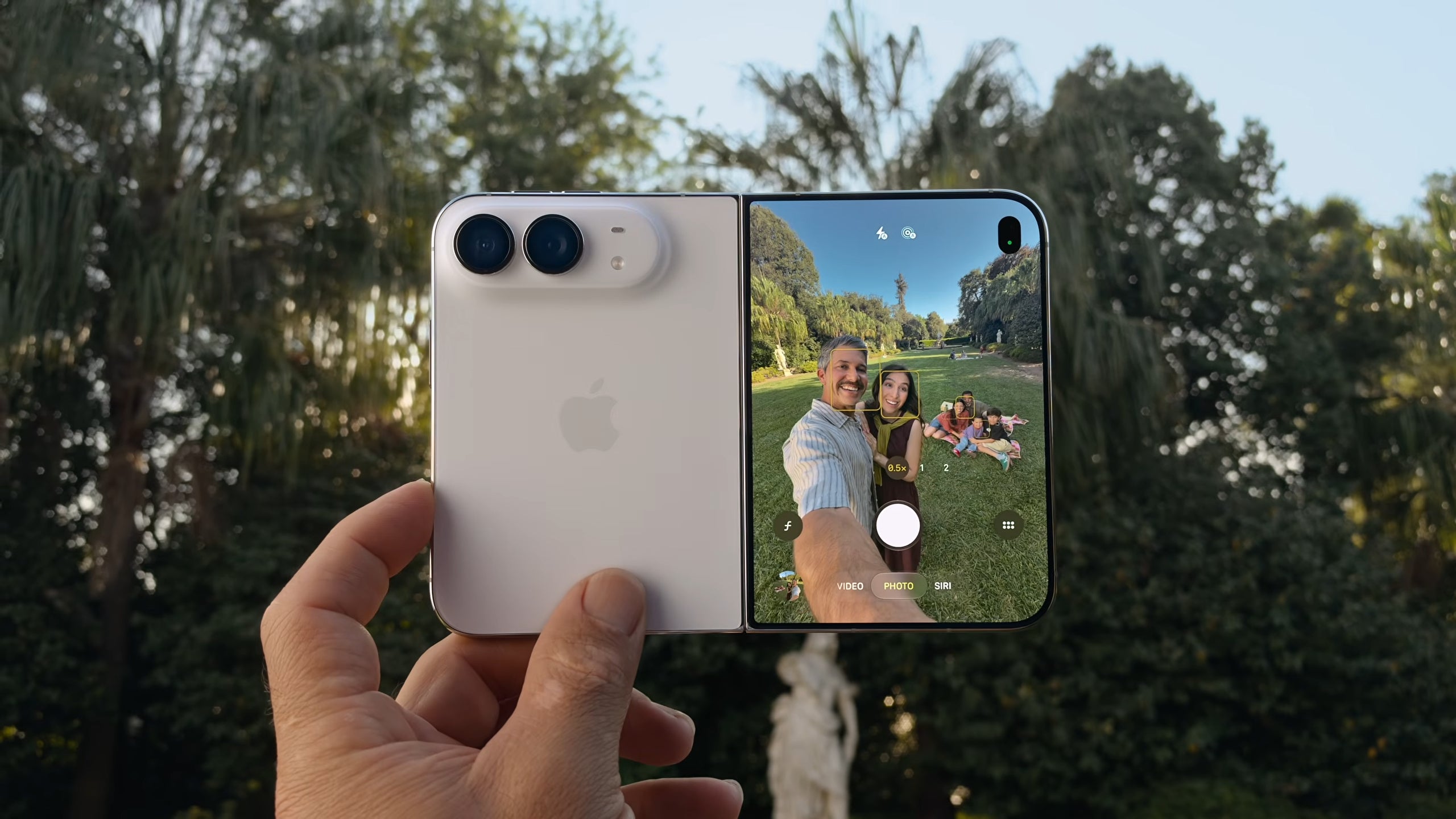 Taking a selfie on iPhone Duo
