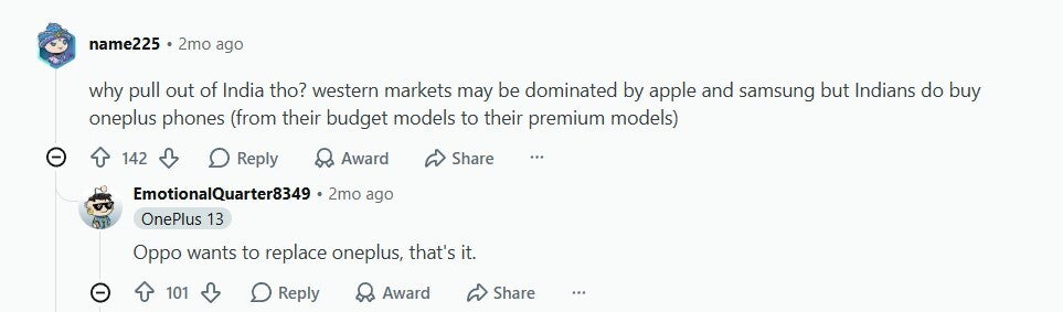 Comment regarding OnePlus phones in India.