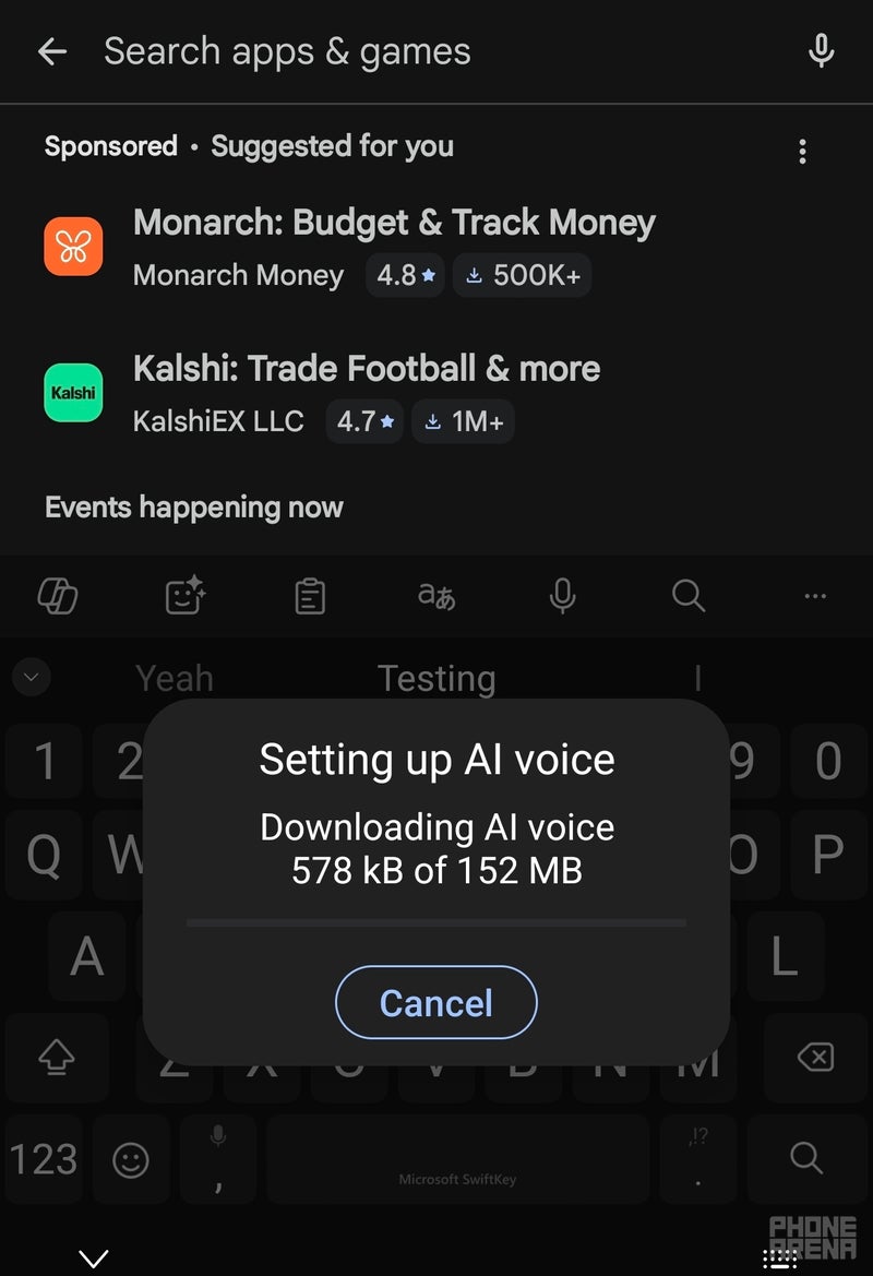 AI voice onboarding card and the model download dialog