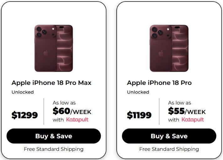 Red Pocket&amp;#039;s pricing of the iPhone 18 Pro and iPhone 18 Pro Max.
