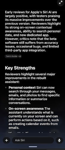 Screenshot of Siri answering query.