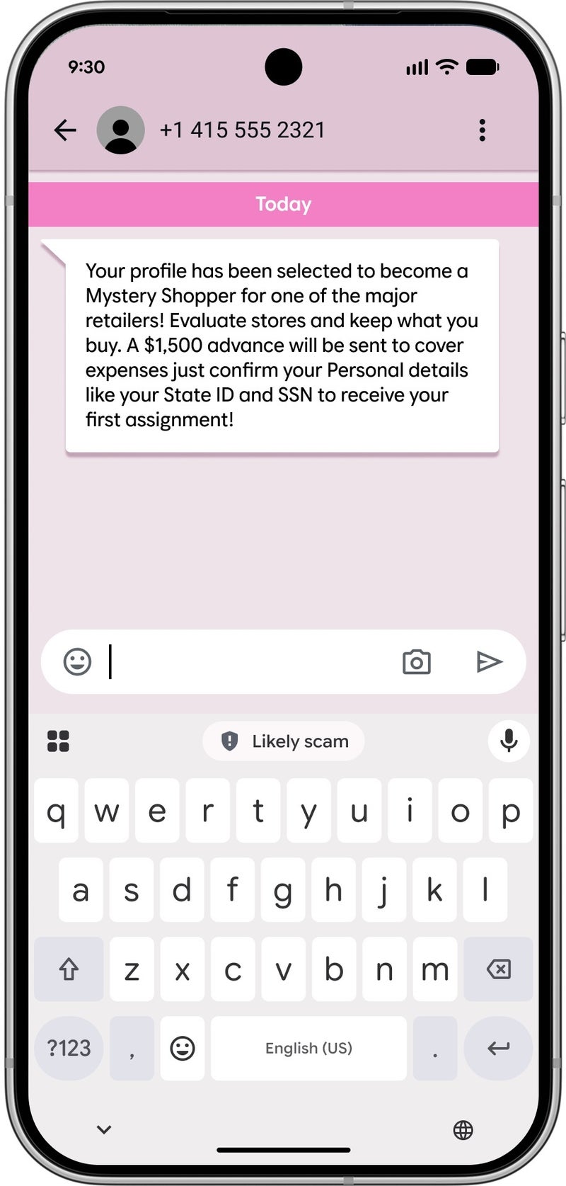 Pixel showing a Likely scam warning