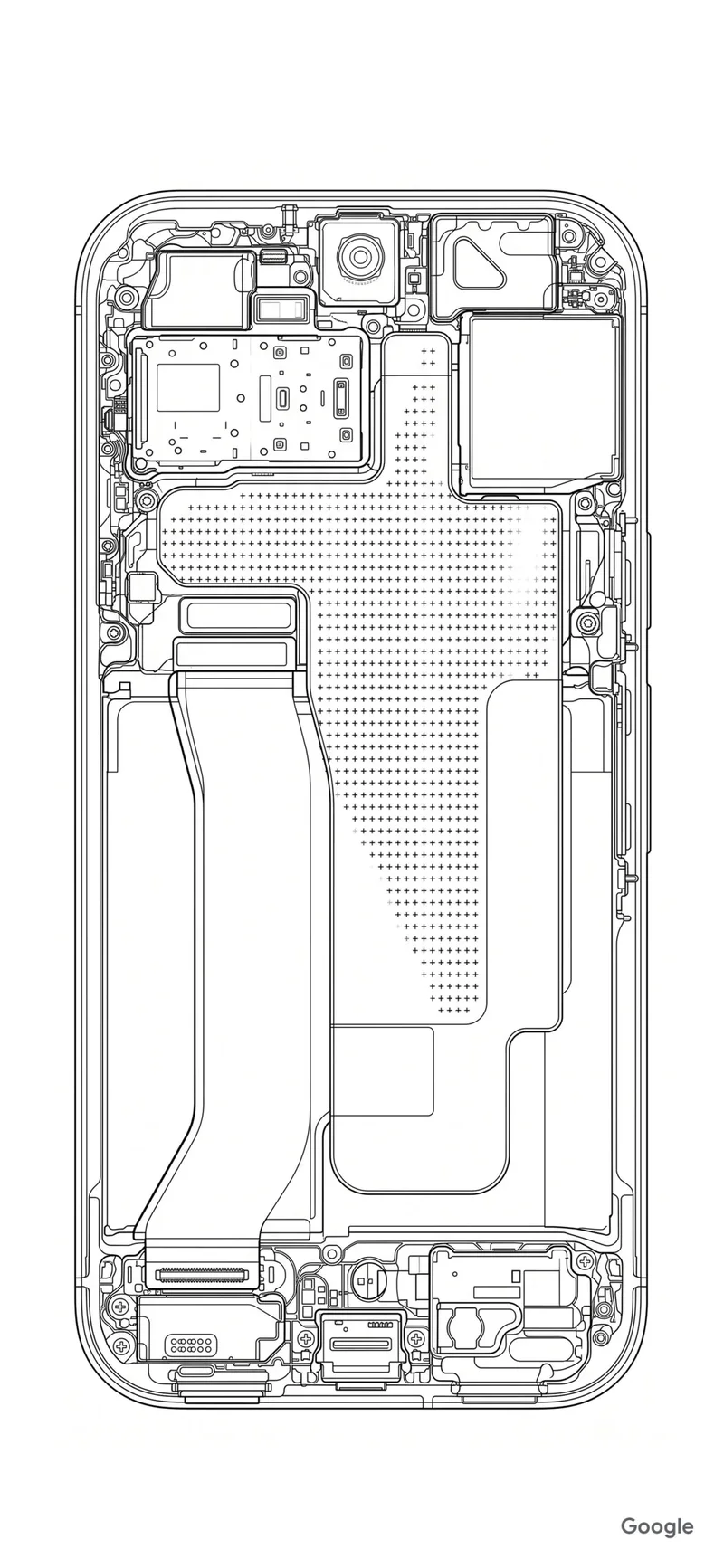 The blueprints of the Pixel 11 made into a wallpaper.