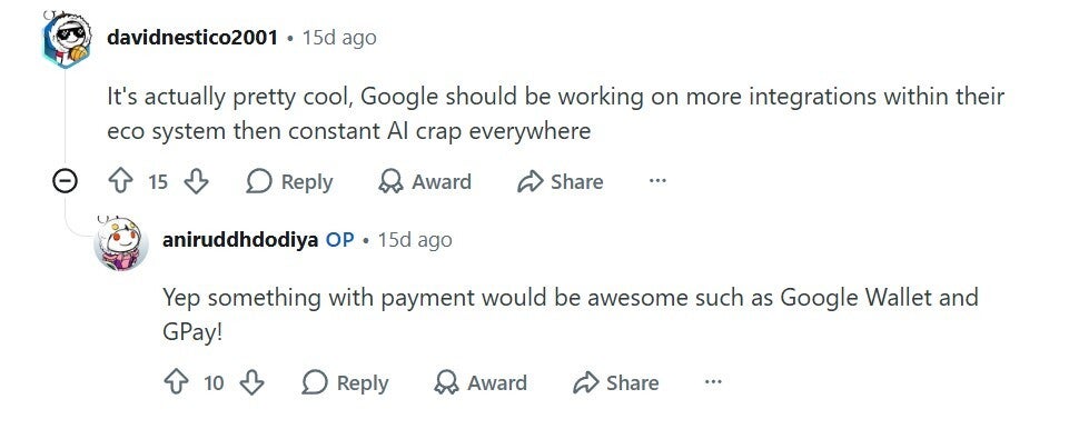 User liking Google Keep integration in Messages.