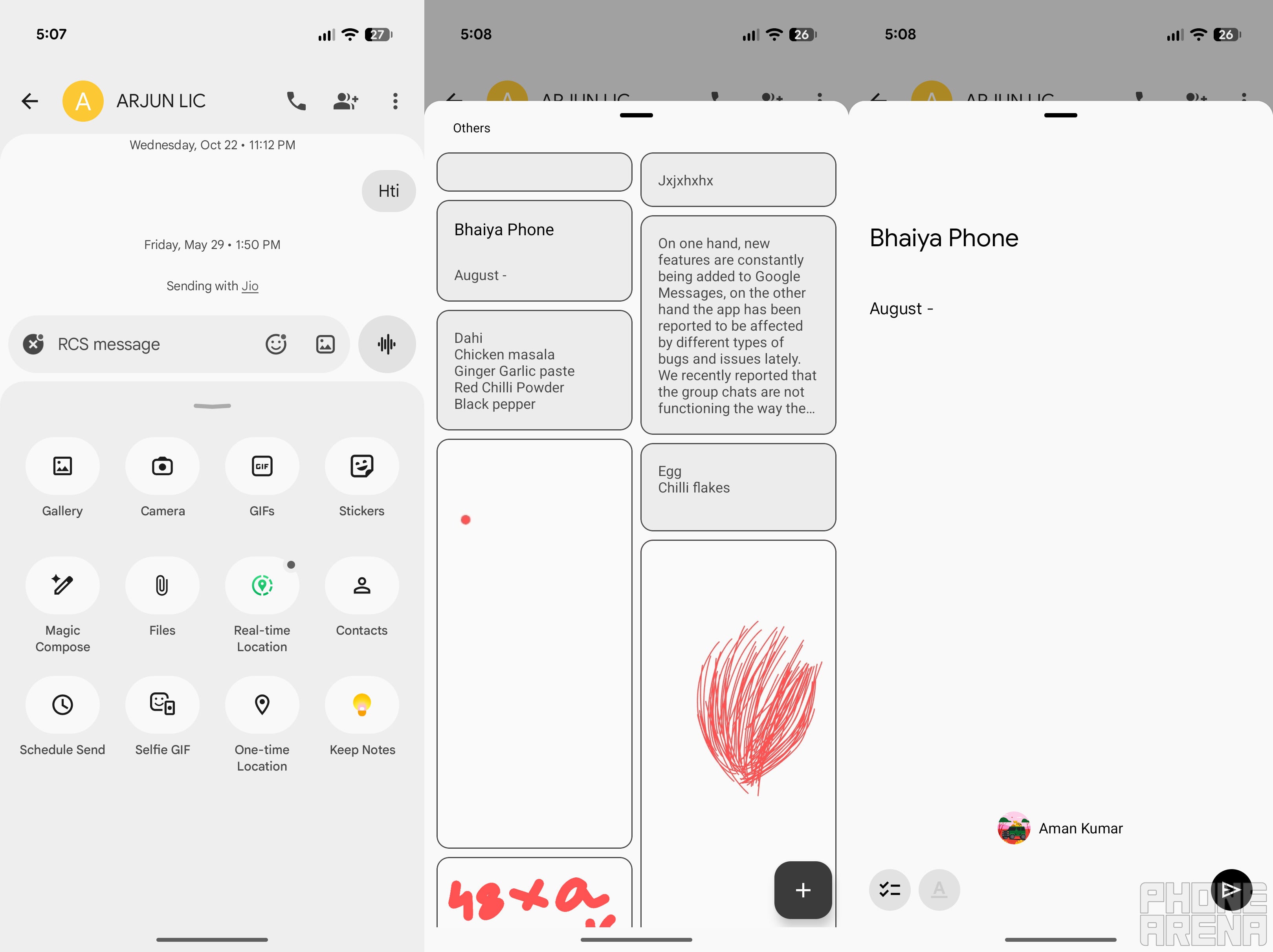 Google Keep integration in Google Messages.