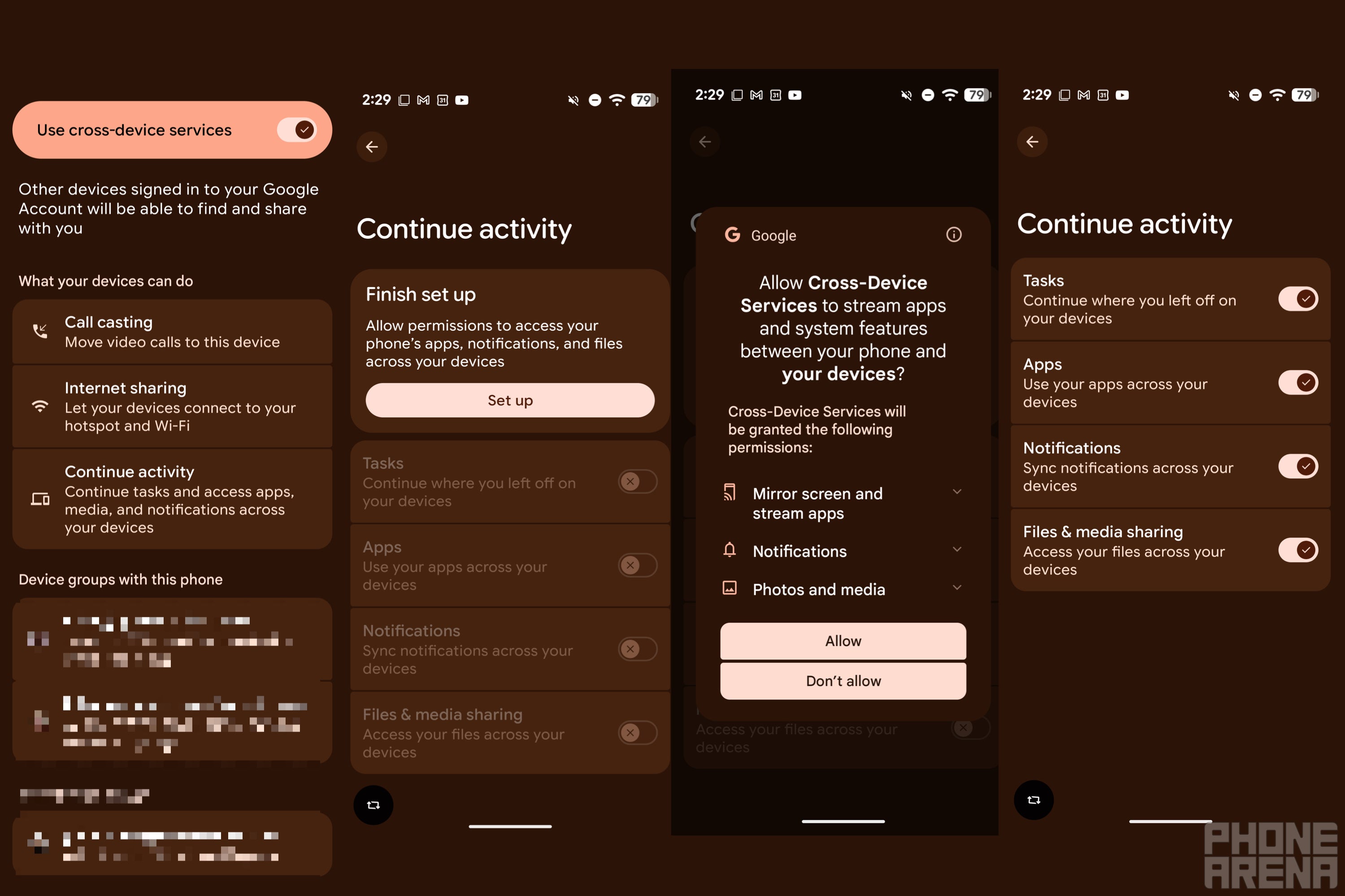 Continue activity settings on a Pixel 11 Pro XL