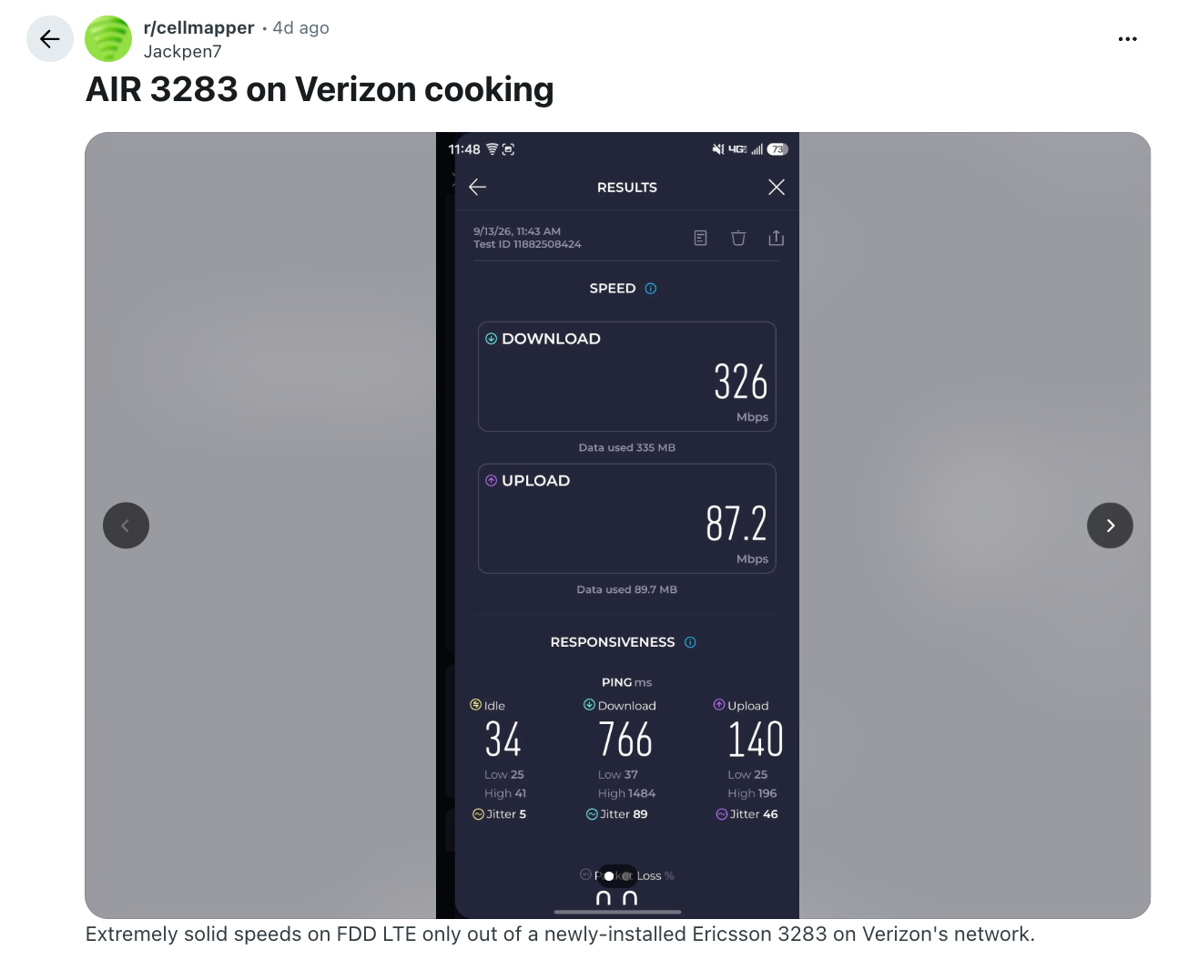 verizon 5g sa ericsson air 3283