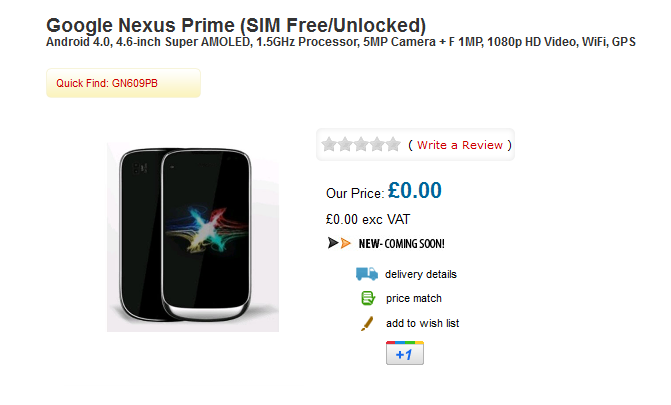 U.K. online retailer Handtec has put the Google Nexus Prime up on its site - U.K. retailer puts the Google Nexus Prime on its site