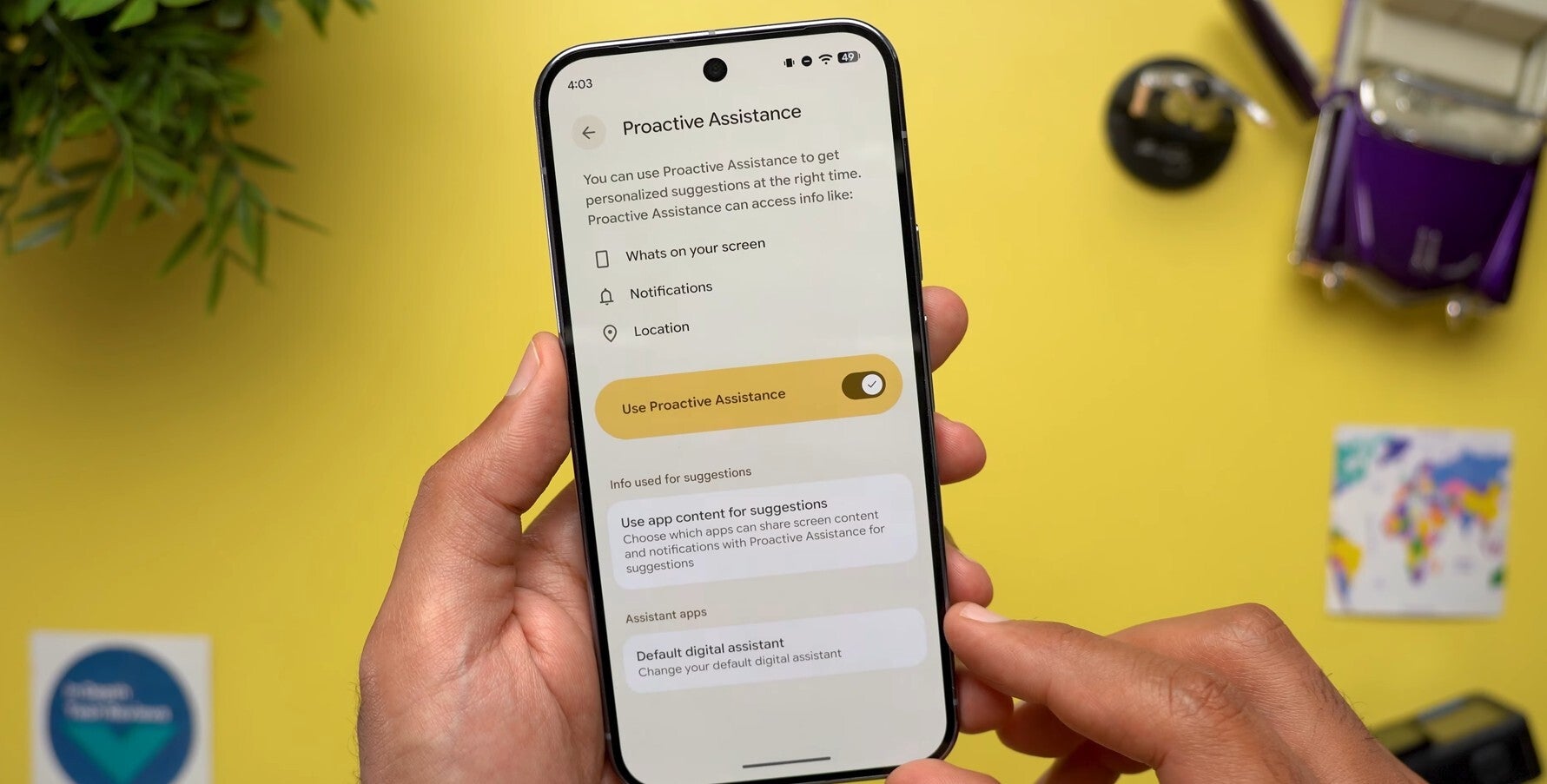 Proactive Assistance option in Pixel 10 Pro XL.