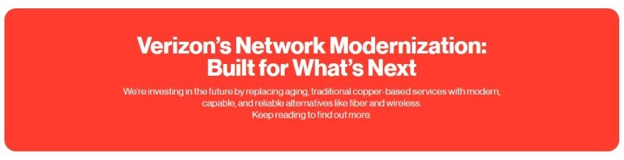 Verizon promotes it modernization plan on its website.