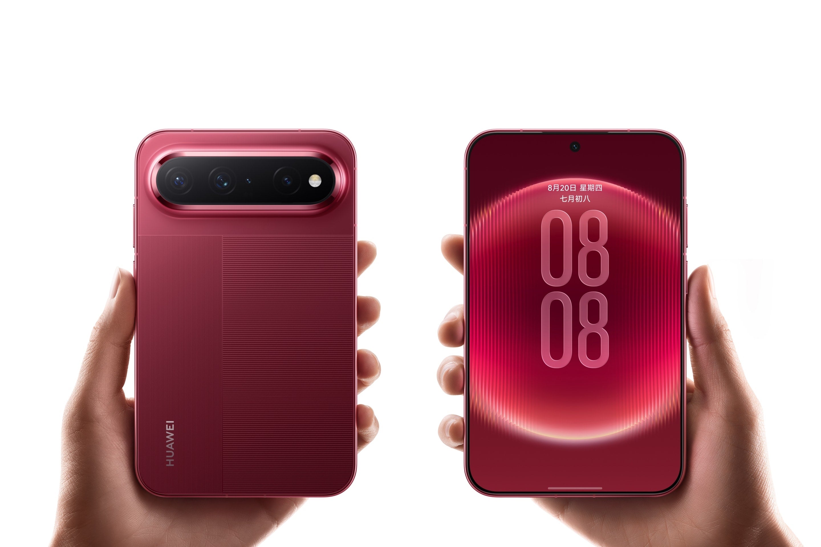 Huawei Pura X View shown front and back in red.