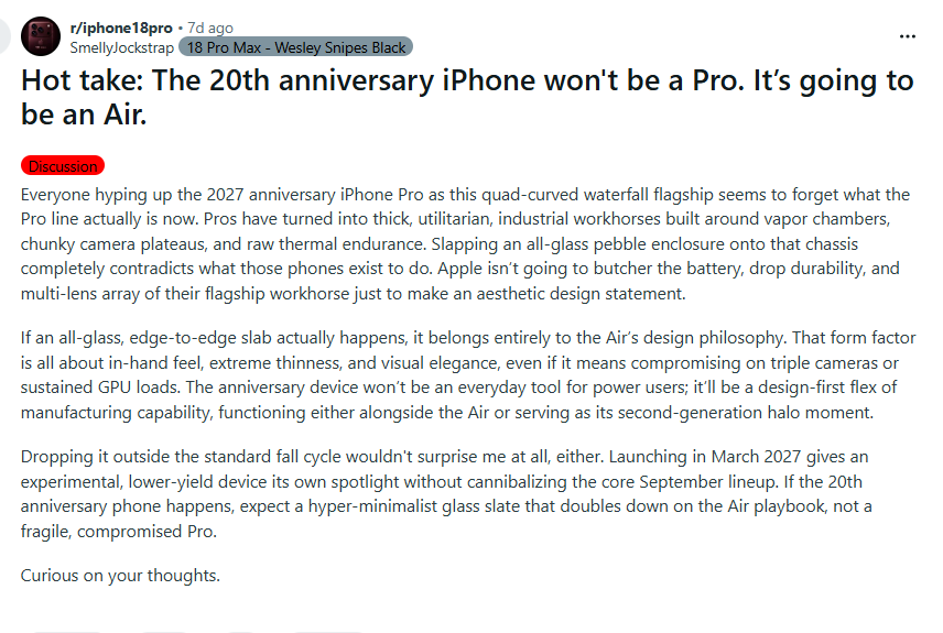Now that's a very intriguing point of view. | Image by SmellyJockstrap - The iPhone 20 Pro may be the truly exciting release if this rumor holds up