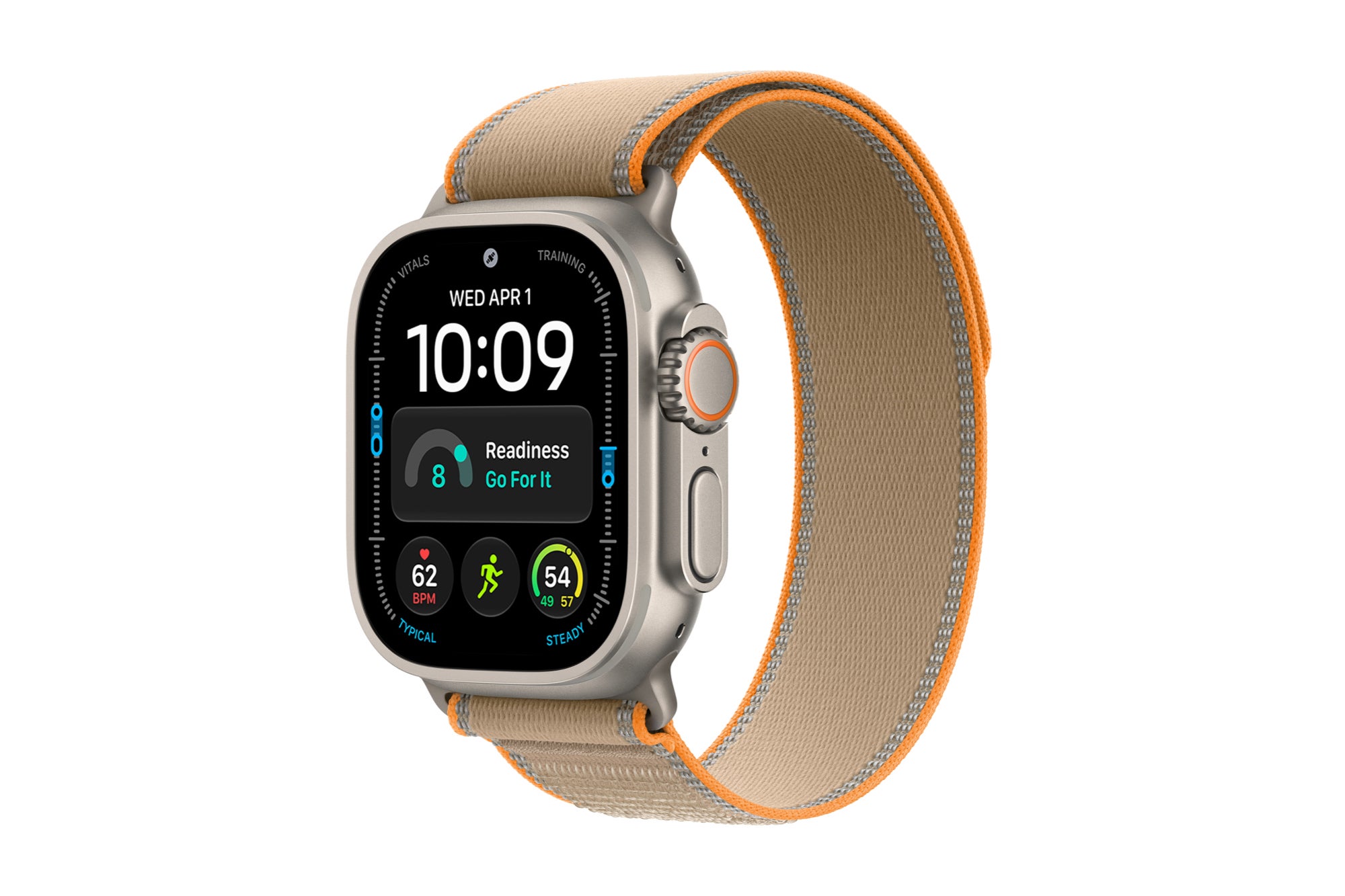 Apple Watch Ultra 4 with a sand Trail Loop band