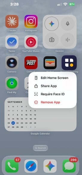 Screenshot shows how some apps can be protected by Face ID.