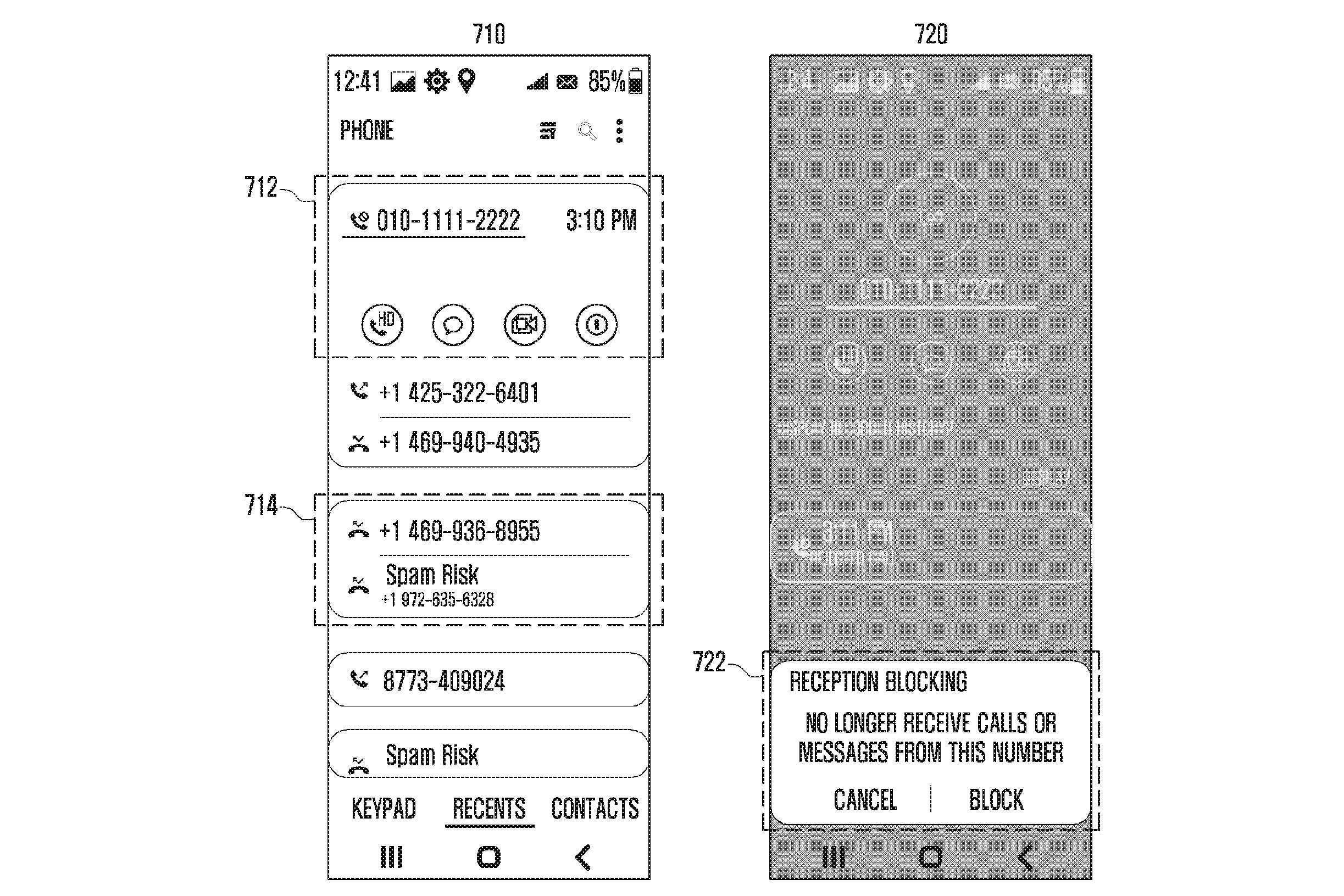 A Samsung patent drawing of the Phone app&amp;#039;s block prompt