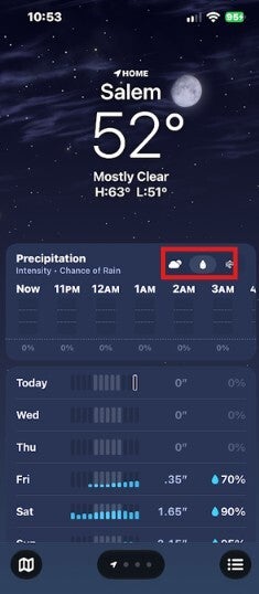 Screenshot of updated Apple Weather app.