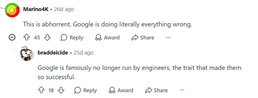 User comment about recent Google works.