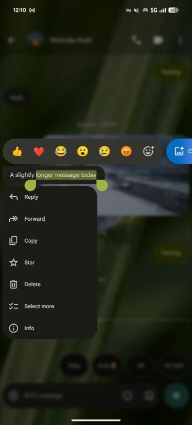Copy option in Google Messages.