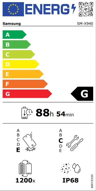 The EU Energy labels of the two Galaxy Tab S12 Ultra models.