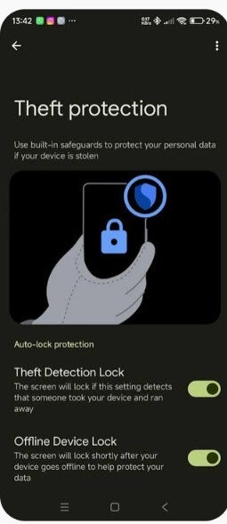 Screenshot shows Android&amp;#039;s theft protection feature.