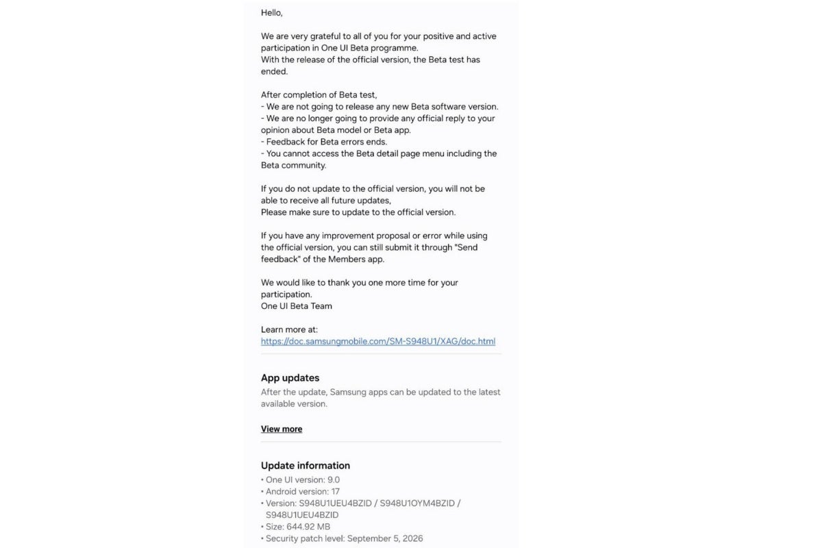 Official One UI 9 update for unlocked US Galaxy S26 Ultra